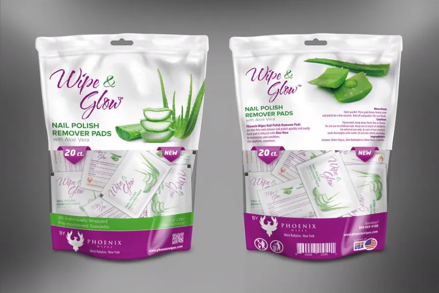 Wipe and Glow nail polish remover wipes