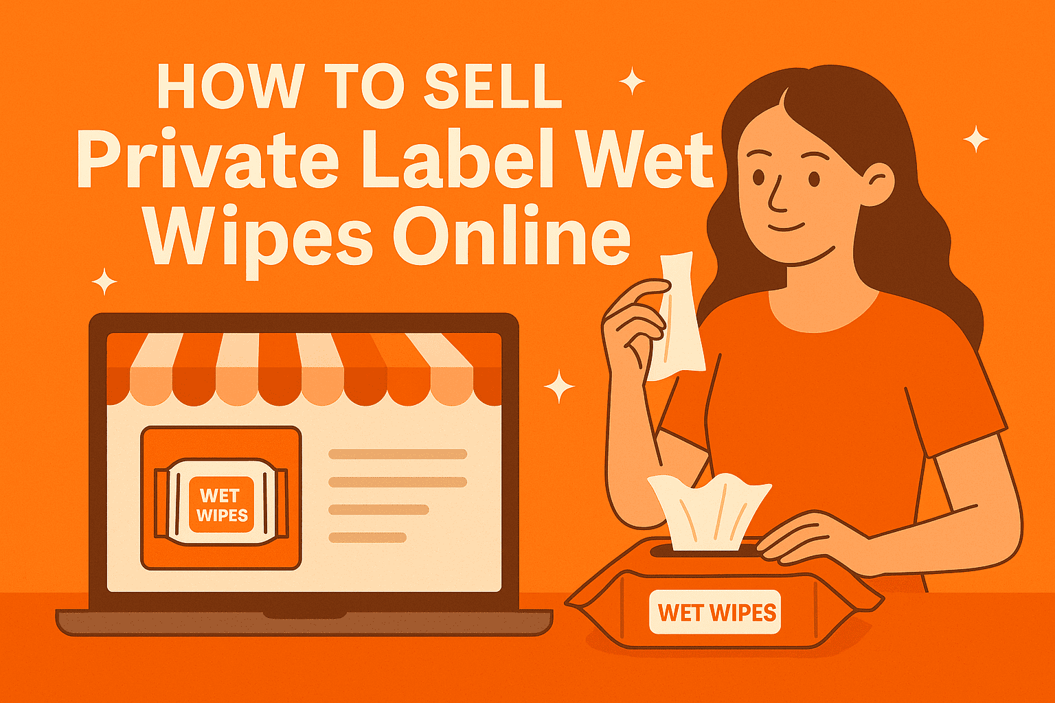 Private label single sachet wet wipes infographic with branding and factory icons.