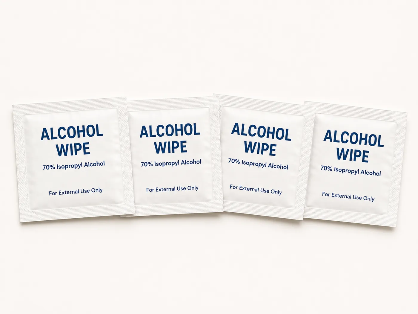 Individually wrapped 70% isopropyl alcohol prep pad sachets manufactured by Phoenix Wipes