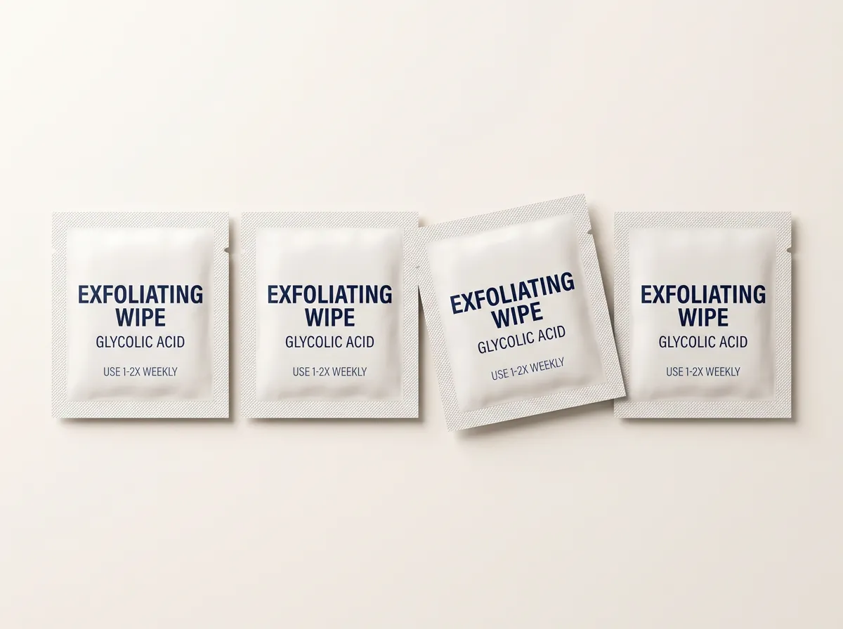 Private label glycolic acid exfoliating facial wipes by Phoenix Wipes