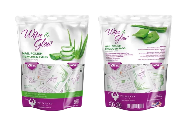 Wipe and Glow nail polish remover wipes